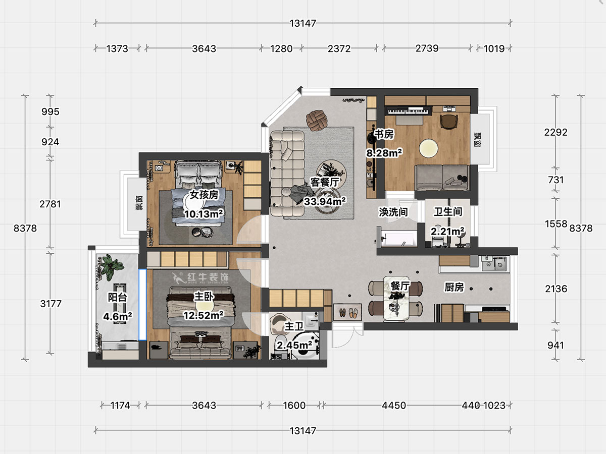顾娟｜春天家园11-37-402-90㎡-现代简约风格｜3室2厅2卫｜旧房装修｜定制家｜全包12万｜00_04平面彩图